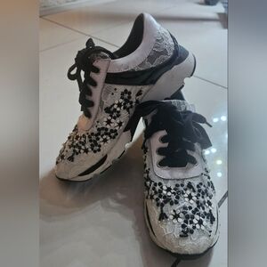 Floral Lace Sneakers with Black Accents
